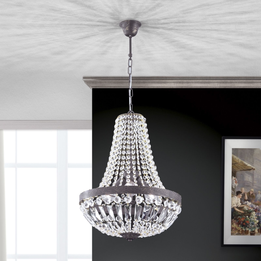 Kristalni luster na lancu ARILA 3xE27/60W/230V pr. 40 cm smeđa/patina
