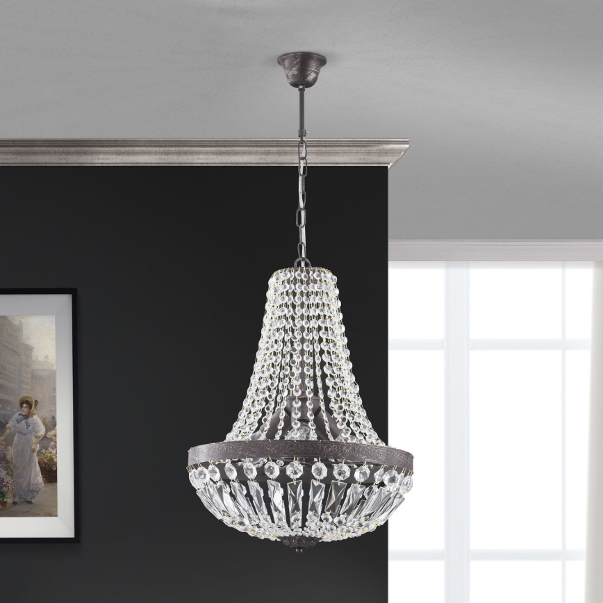 Kristalni luster na lancu ARILA 3xE27/60W/230V pr. 40 cm smeđa/patina