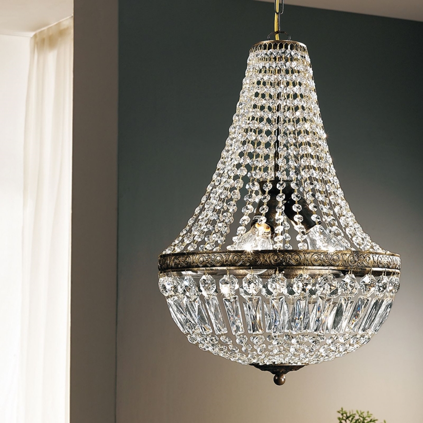 Kristalni luster na lancu ARILA 3xE27/60W/230V pr. 40 cm smeđa/patina