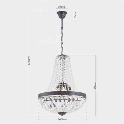 Kristalni luster na lancu ARILA 3xE27/60W/230V pr. 40 cm smeđa/patina
