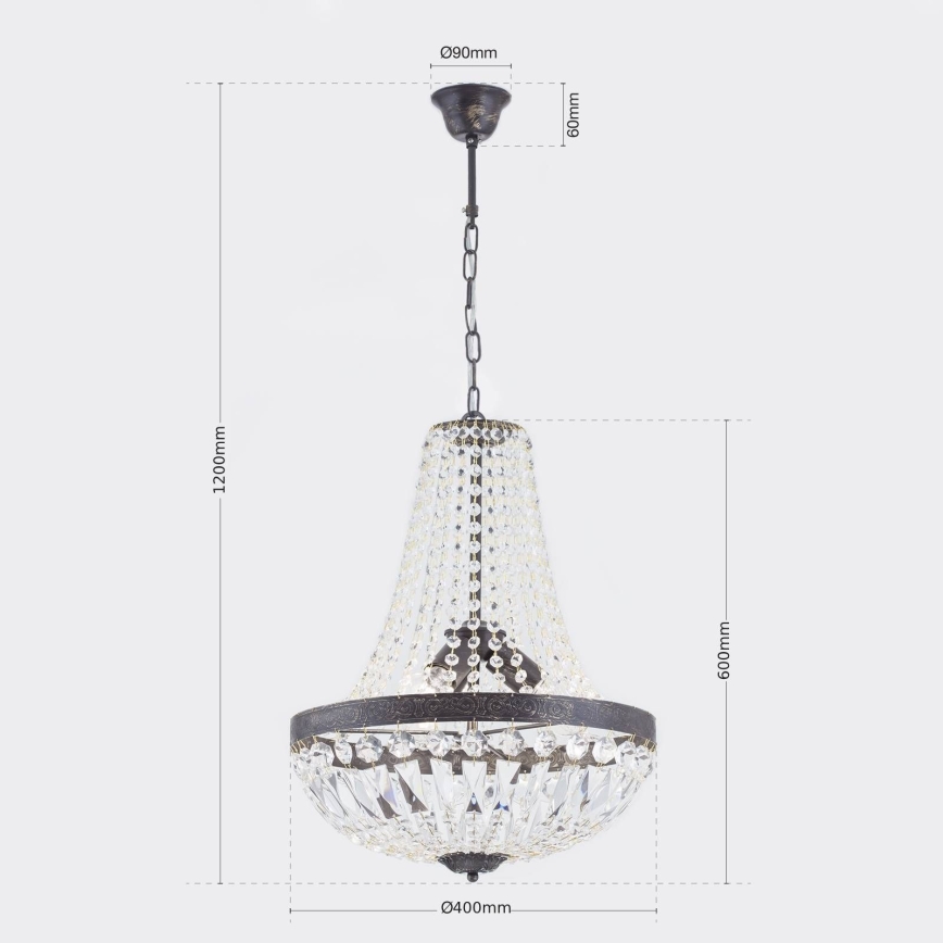 Kristalni luster na lancu ARILA 3xE27/60W/230V pr. 40 cm smeđa/patina