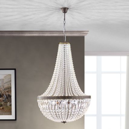 Kristalni luster na lancu ARILA 6xE27/60W/230V pr. 60 cm smeđa/patina