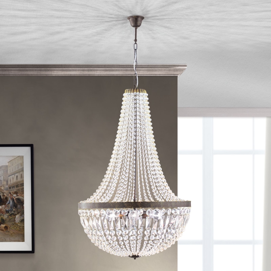 Kristalni luster na lancu ARILA 6xE27/60W/230V pr. 60 cm smeđa/patina