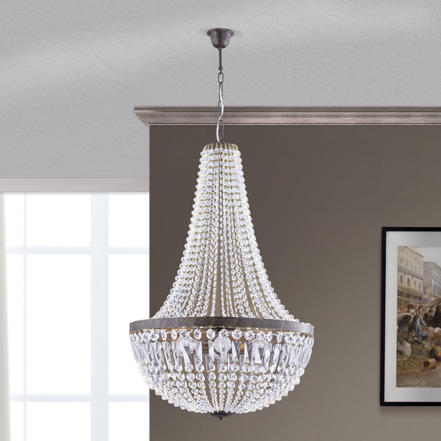 Kristalni luster na lancu ARILA 6xE27/60W/230V pr. 60 cm smeđa/patina
