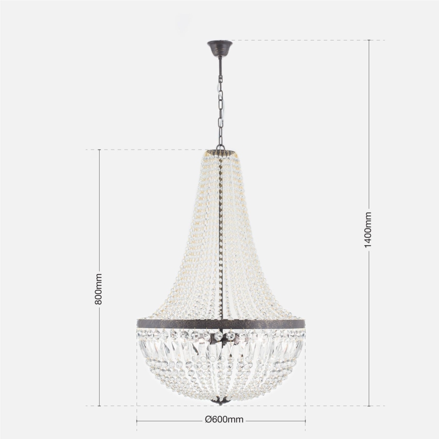 Kristalni luster na lancu ARILA 6xE27/60W/230V pr. 60 cm smeđa/patina