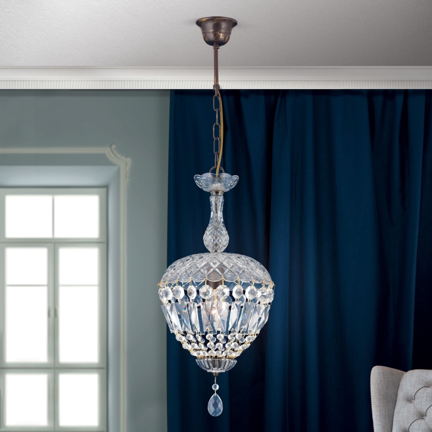 Kristalni luster na lancu ARILA 1xE27/60W/230V pr. 25 cm smeđa/patina