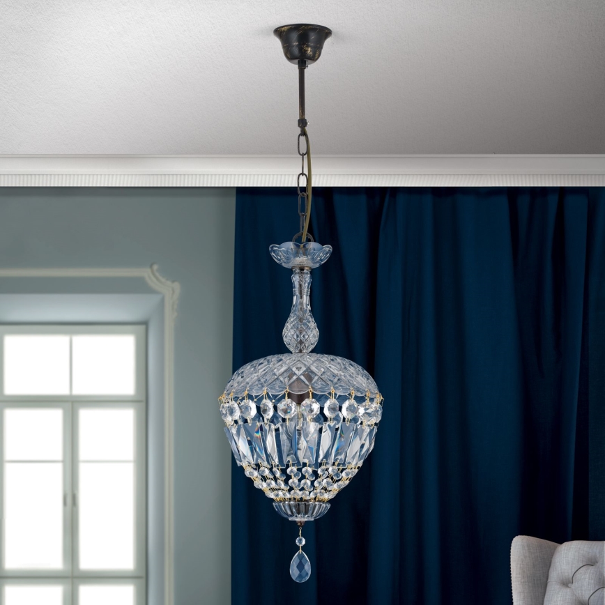 Kristalni luster na lancu ARILA 1xE27/60W/230V pr. 25 cm smeđa/patina