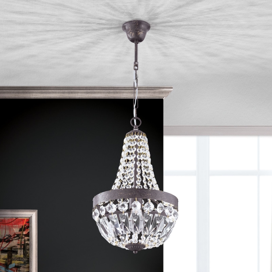 Kristalni luster na lancu ARILA 1xE27/60W/230V pr. 25,5 cm smeđa/patina