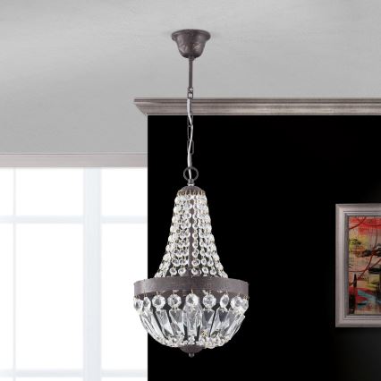 Kristalni luster na lancu ARILA 1xE27/60W/230V pr. 25,5 cm smeđa/patina