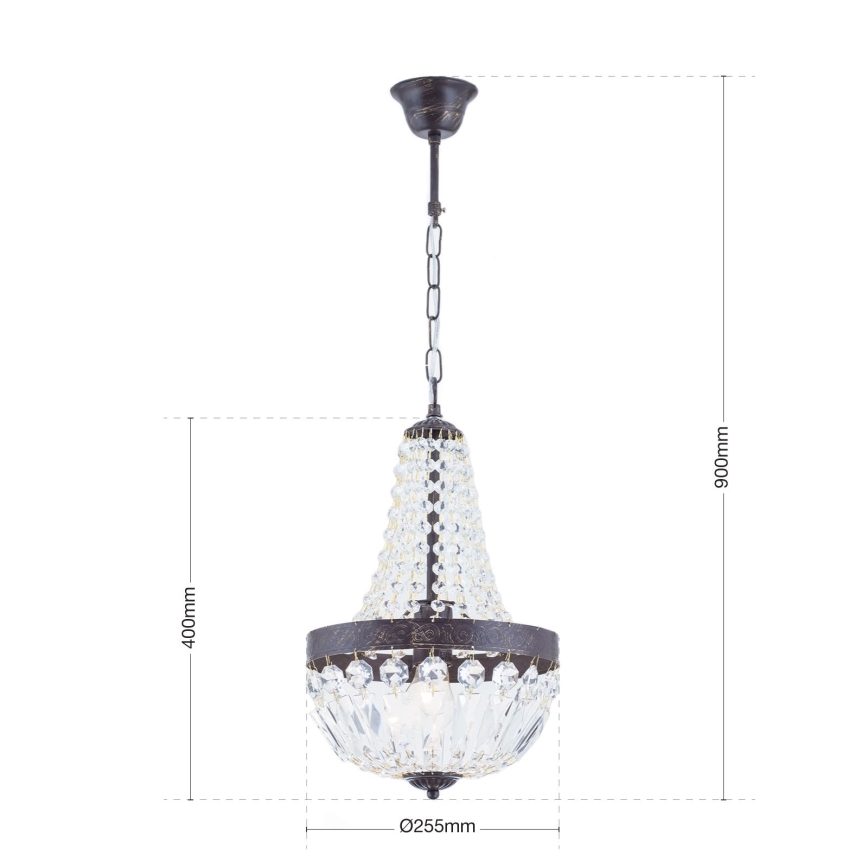 Kristalni luster na lancu ARILA 1xE27/60W/230V pr. 25,5 cm smeđa/patina