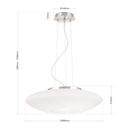Luster na sajli BLANC 2xE27/60W/230V pr. 49 cm mat krom