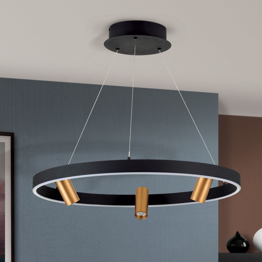 LED Prigušivi luster na sajli BERLIN LED/50W/230V crna/zlatna