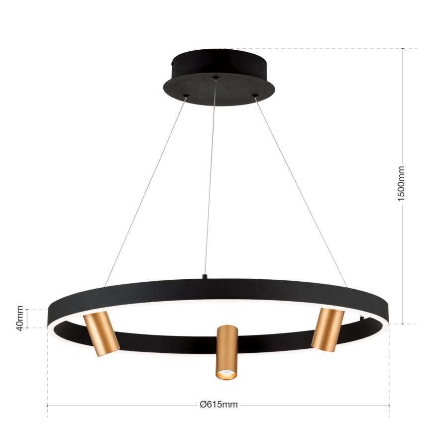 LED Prigušivi luster na sajli BERLIN LED/50W/230V crna/zlatna