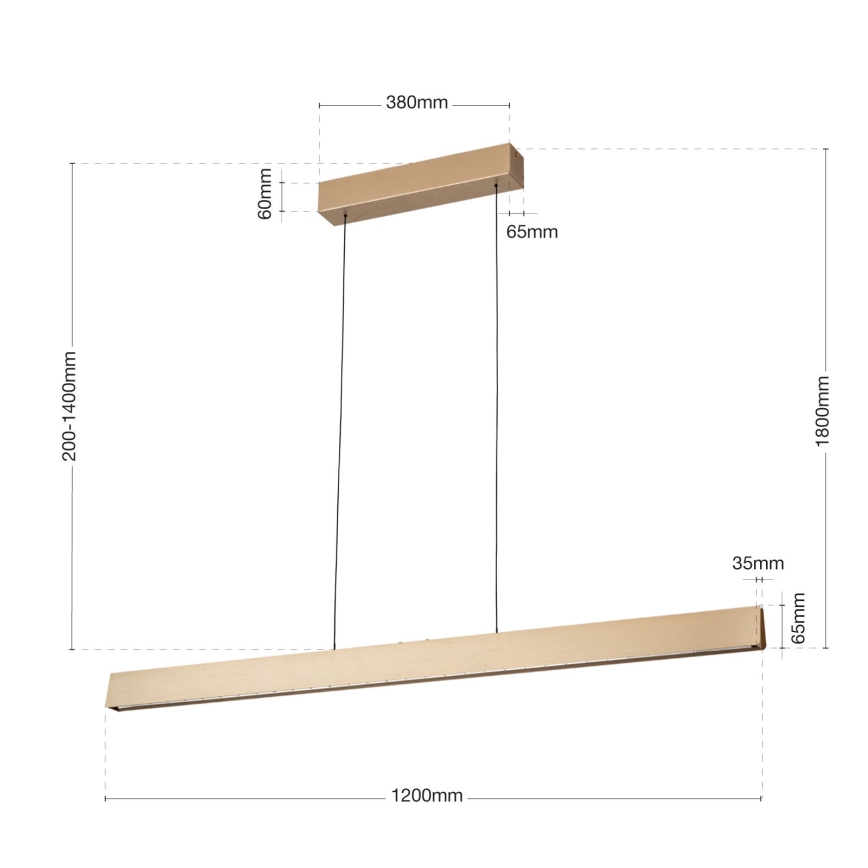 LED Prigušivi luster na sajli TARA LED/44W/230V 2700/3800/4500/5700K zlatna