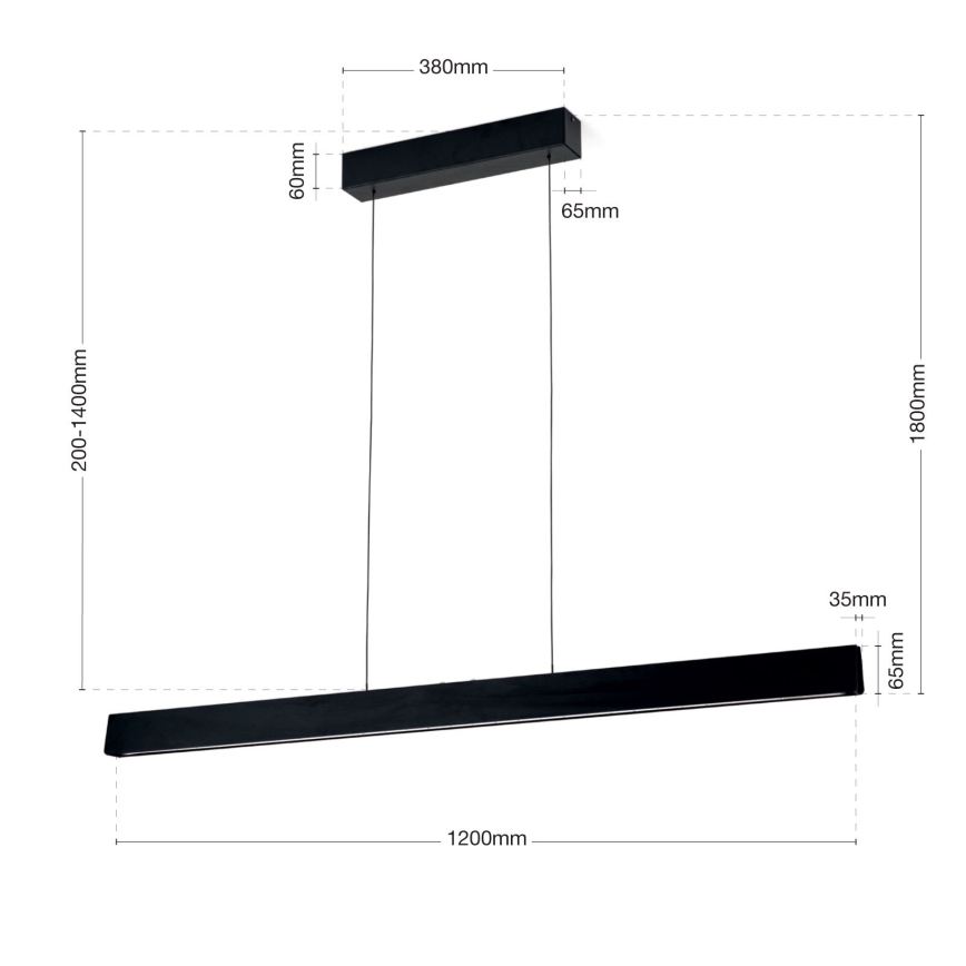 LED prigušivački luster na užetu TARA LED/44W/230V 2700/3800/4500/5700K crna