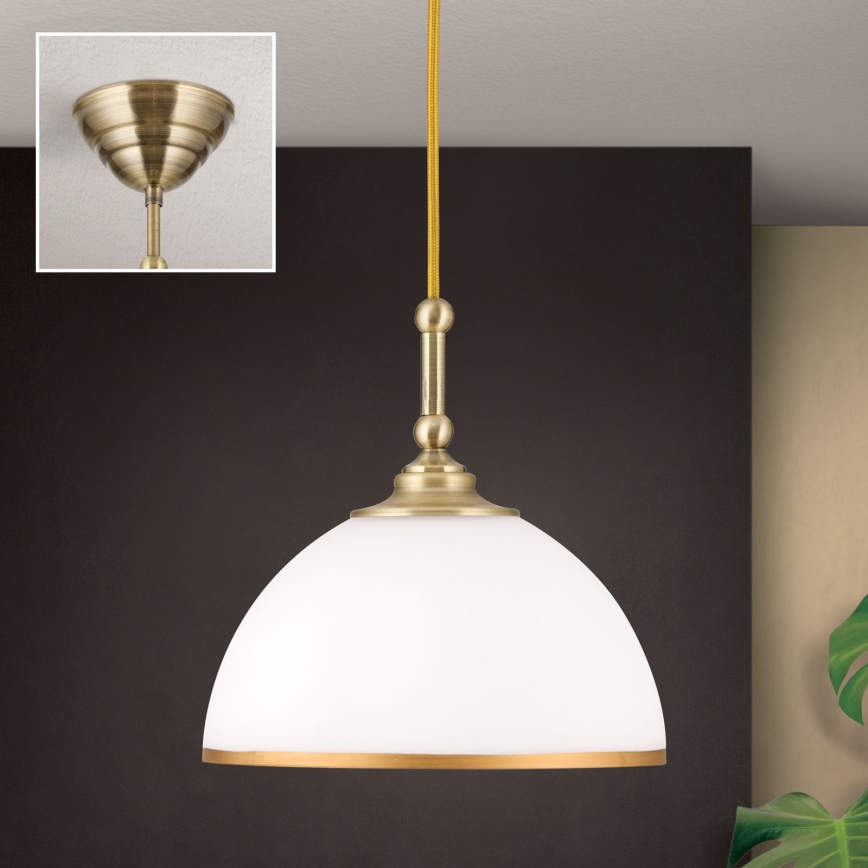 Luster na sajli OLD LAMP 1xE27/40W/230V bijela/mesing