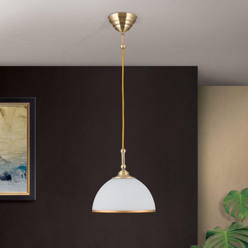 Luster na sajli OLD LAMP 1xE27/40W/230V bijela/mesing