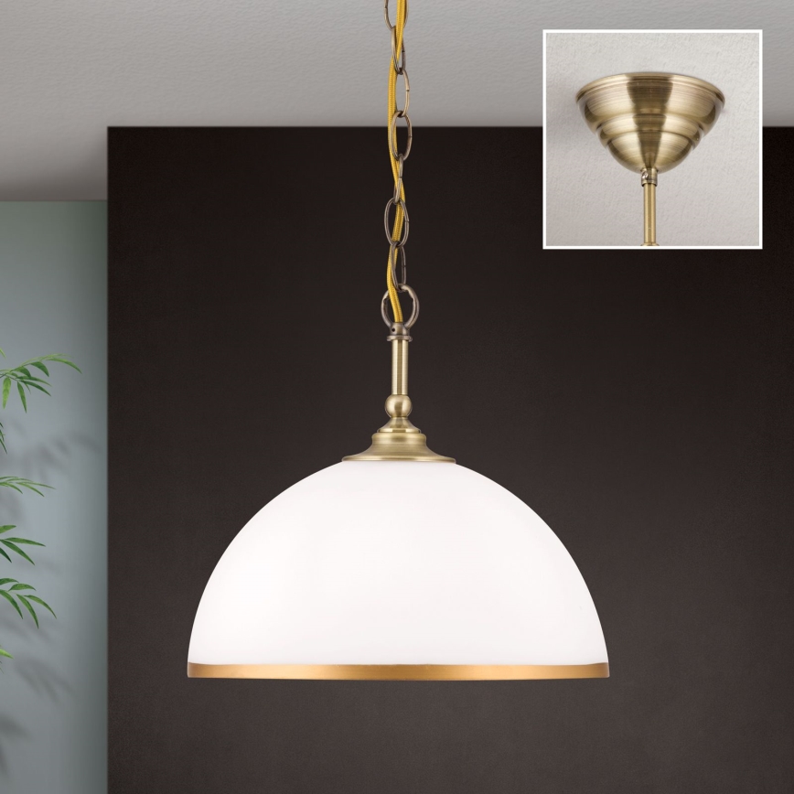 Luster na lancu OLD LAMP 1xE27/40W/230V pr. 30 cm bijela/mesing