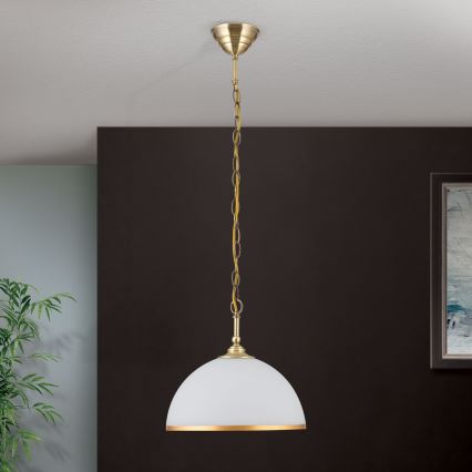 Luster na lancu OLD LAMP 1xE27/40W/230V pr. 30 cm bijela/mesing