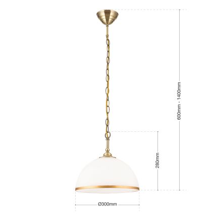 Luster na lancu OLD LAMP 1xE27/40W/230V pr. 30 cm bijela/mesing