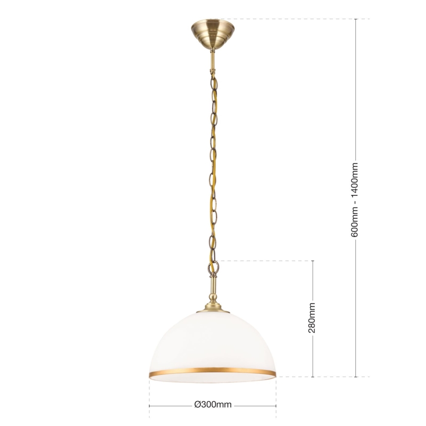Luster na lancu OLD LAMP 1xE27/40W/230V pr. 30 cm bijela/mesing