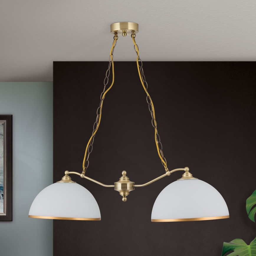 Luster na lancu OLD LAMP 2xE27/40W/230V bijela/mesing