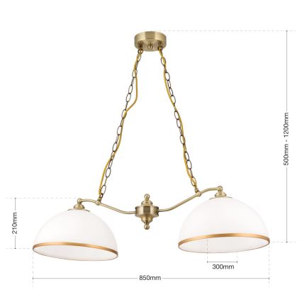 Luster na lancu OLD LAMP 2xE27/40W/230V bijela/mesing