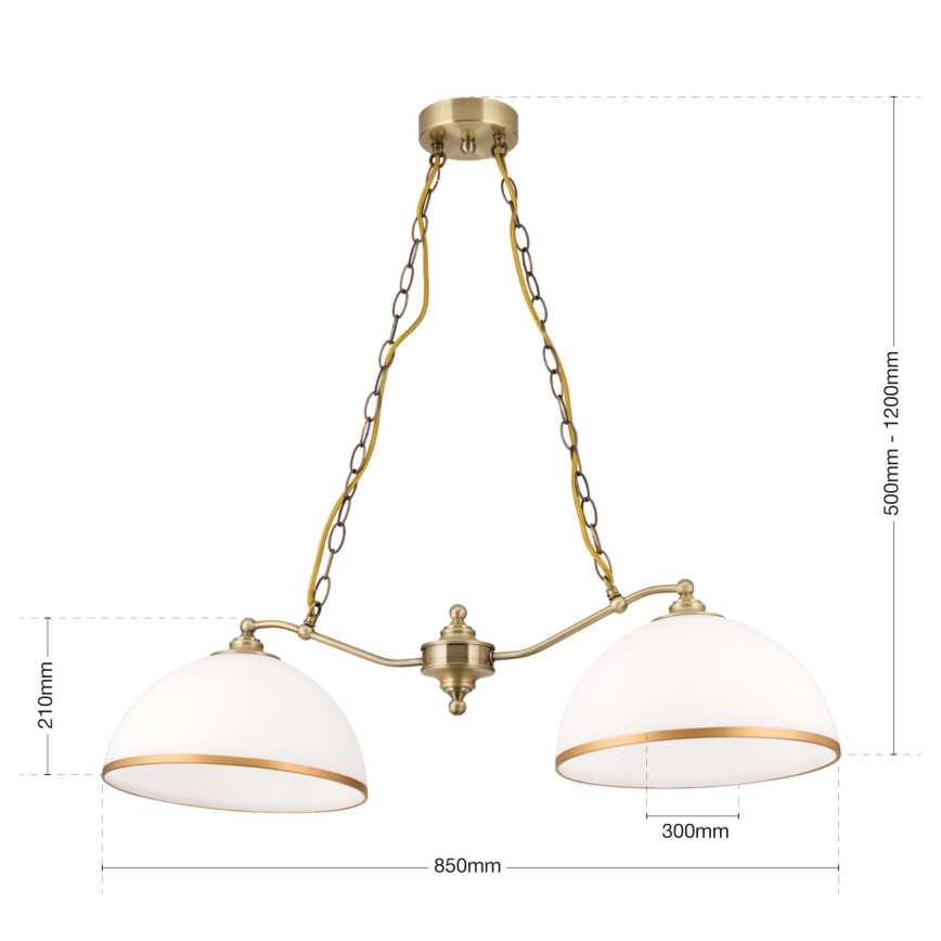Luster na lancu OLD LAMP 2xE27/40W/230V bijela/mesing