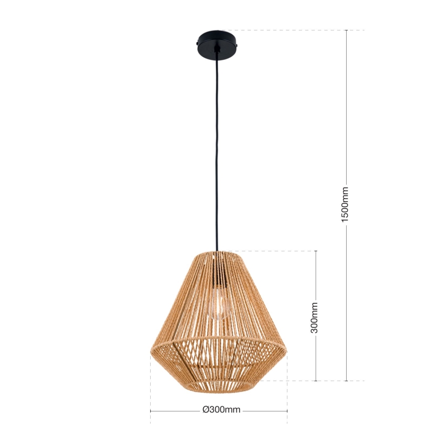 Luster na sajli JUNGLE 1xE27/40W/230V pr. 31 cm konoplja