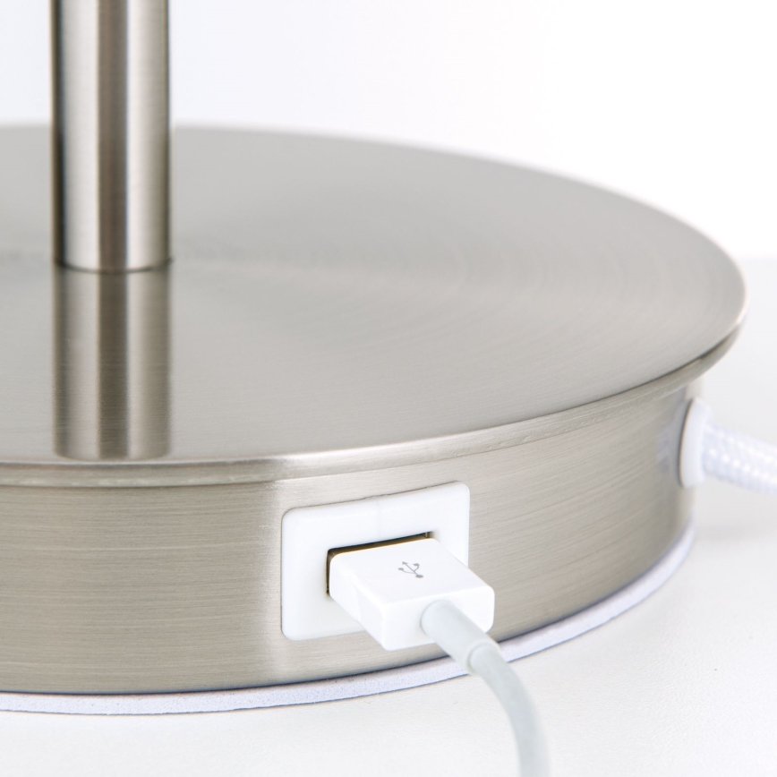 Stolna lampa s USB portom LUDWIG 1xE27/40W/230V 50 cm bijela/mat krom