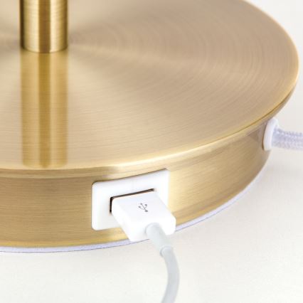 Stolna lampa s USB portom LUDWIG 1xE27/40W/230V 50 cm bijela/zlatna