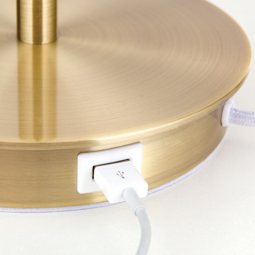 Stolna lampa s USB portom LUDWIG 1xE27/40W/230V 50 cm bijela/zlatna