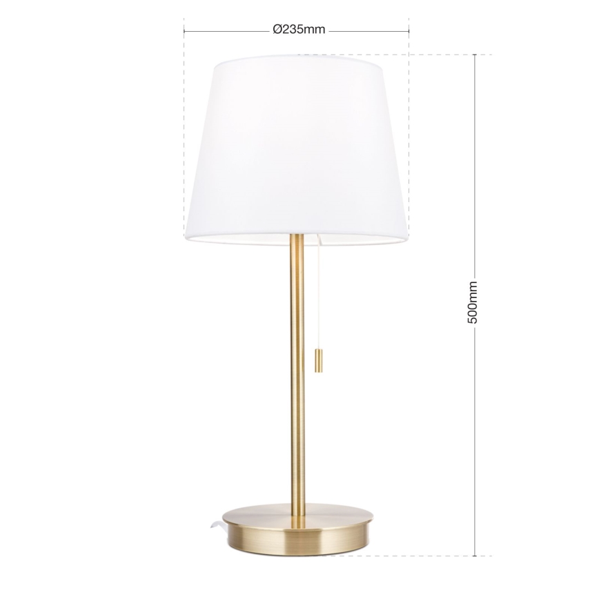 Stolna lampa s USB portom LUDWIG 1xE27/40W/230V 50 cm bijela/zlatna