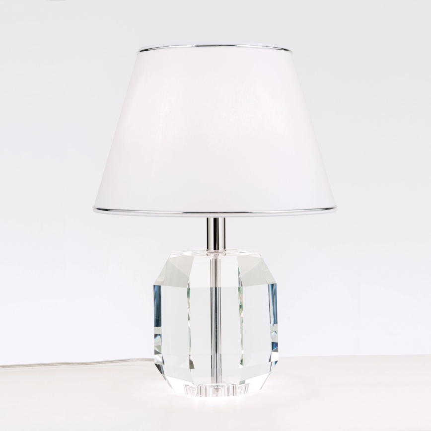 Kristalna stolna lampa ALEXIS 1xE27/60W/230V bijela/sjajni krom/prozirna