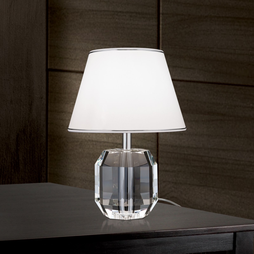 Kristalna stolna lampa ALEXIS 1xE27/60W/230V bijela/sjajni krom/prozirna