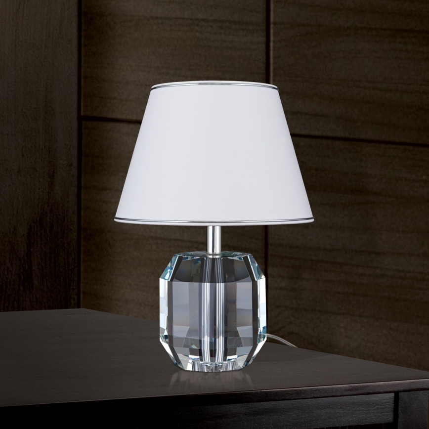 Kristalna stolna lampa ALEXIS 1xE27/60W/230V bijela/sjajni krom/prozirna