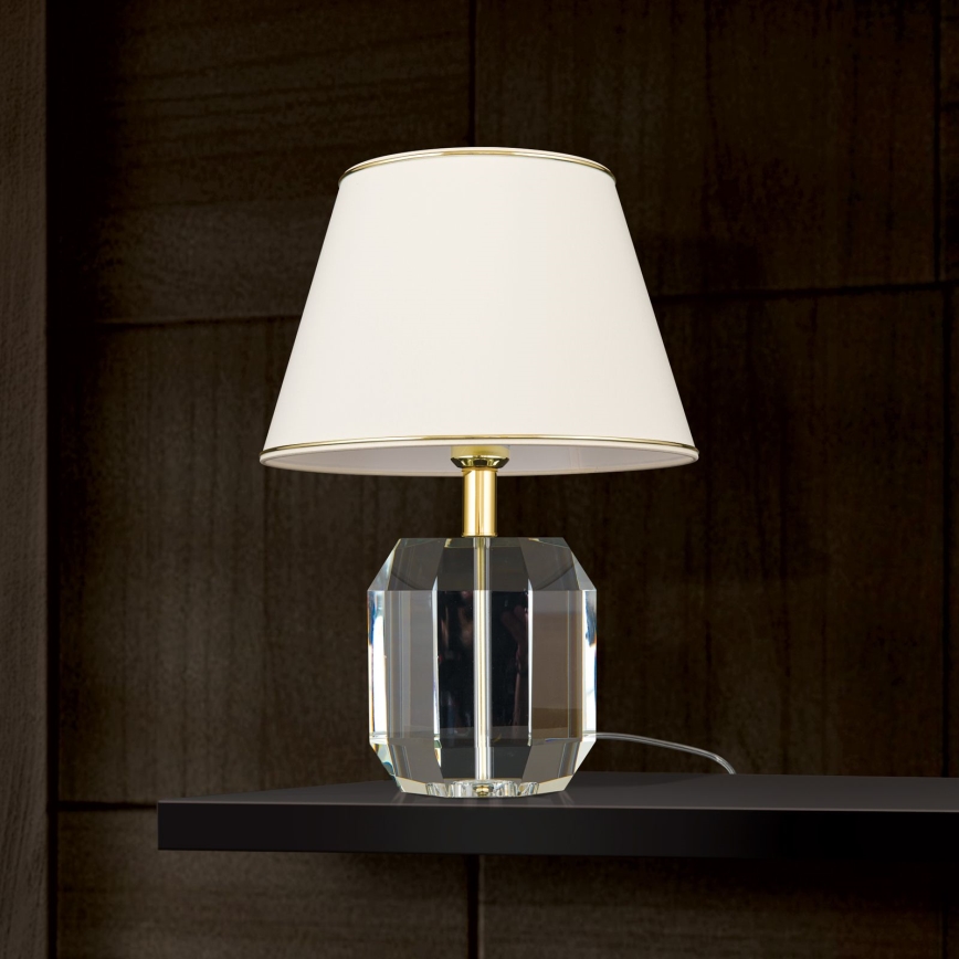 Kristalna stolna lampa ALEXIS 1xE27/60W/230V krem/zlatna/prozirna