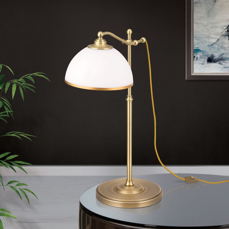 Stolna lampa OLD LAMP 1xE27/40W/230V 65 cm bijela/mesing