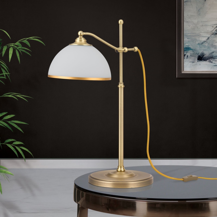 Stolna lampa OLD LAMP 1xE27/40W/230V 65 cm bijela/mesing