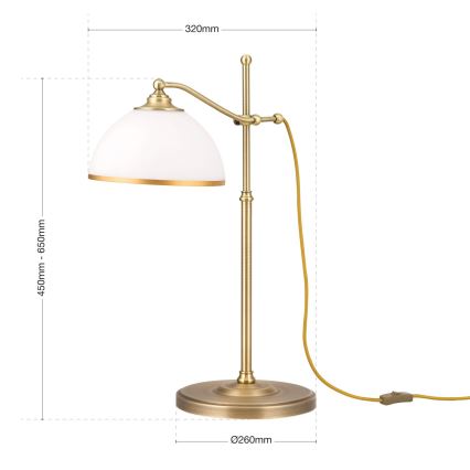 Stolna lampa OLD LAMP 1xE27/40W/230V 65 cm bijela/mesing