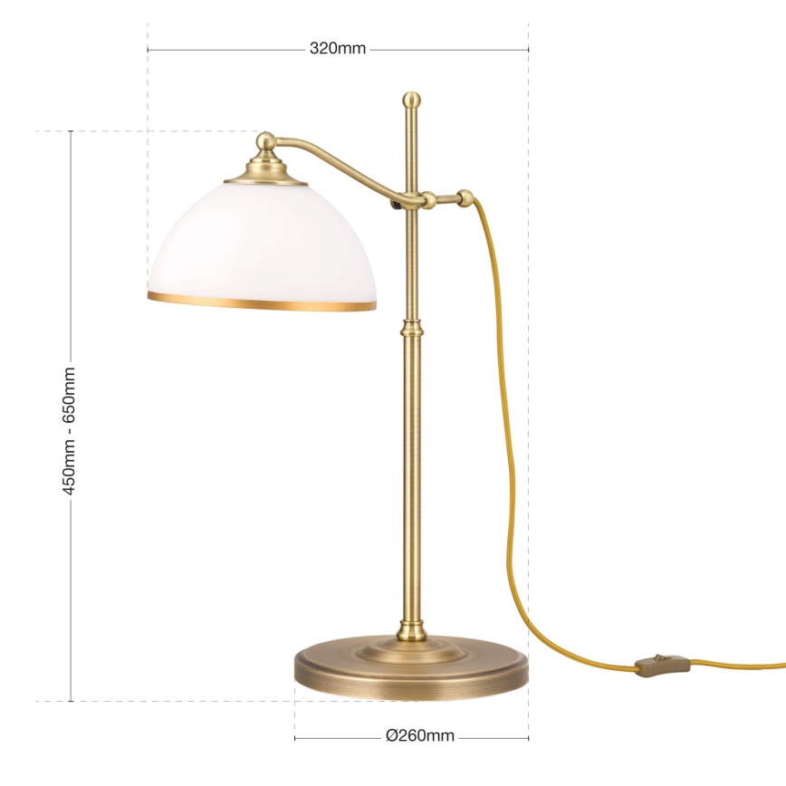 Stolna lampa OLD LAMP 1xE27/40W/230V 65 cm bijela/mesing