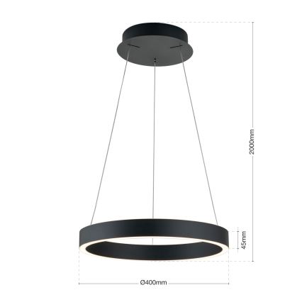LED luster na sajli s funkcijom prigušivanja KOLK LED/40W/230V 2700/3000/4000K promjer 40 cm crna