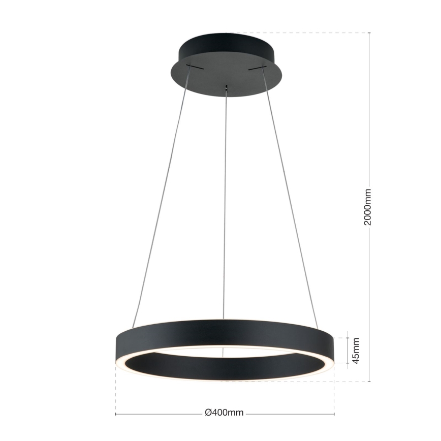 LED luster na sajli s funkcijom prigušivanja KOLK LED/40W/230V 2700/3000/4000K promjer 40 cm crna