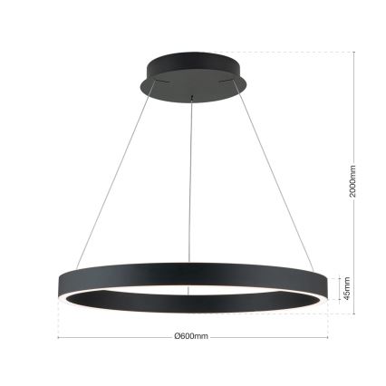 LED luster s mogućnošću prigušivanja na sajli KOLK LED/60W/230V 2700/3000/4000K Ø 60 cm crni