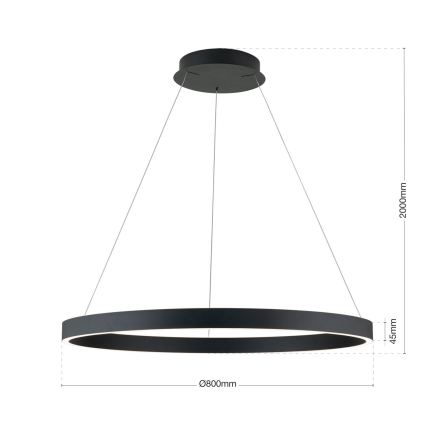 LED prigušivi luster na sajli KOLK LED/80W/230V 2700/3000/4000K Ø 80 cm crna