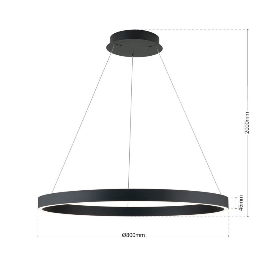 LED prigušivi luster na sajli KOLK LED/80W/230V 2700/3000/4000K Ø 80 cm crna