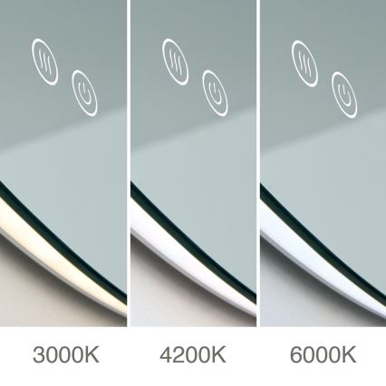 LED kupaonsko zidno ogledalo s integriranim grijačem i pozadinskim LED osvjetljenjem FOCUS 27W/230V 3000/4200/6000K promjer 80 cm IP44