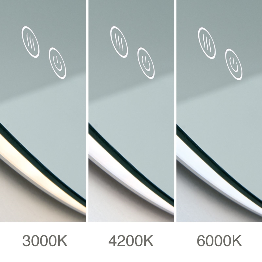 LED kupaonsko zidno ogledalo s integriranim grijačem i pozadinskim LED osvjetljenjem FOCUS 27W/230V 3000/4200/6000K promjer 80 cm IP44