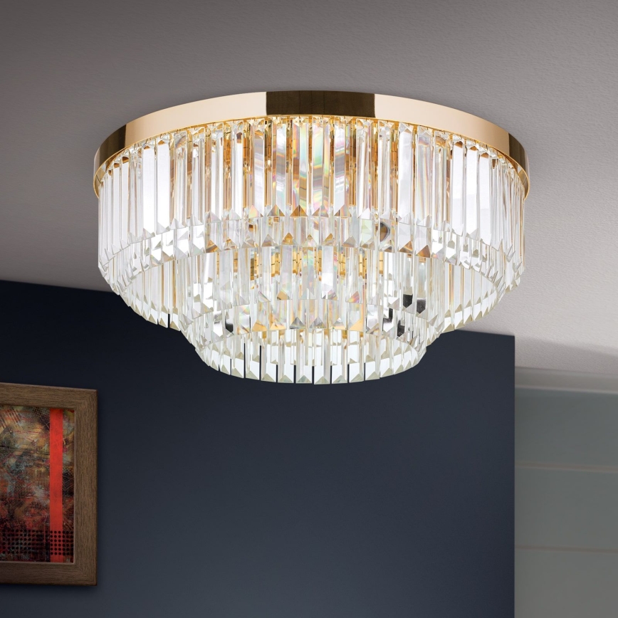 LED Prigušiva kristalna stropna svjetiljka PRISM LED/80W/230V pr. 55 cm 24K zlatna