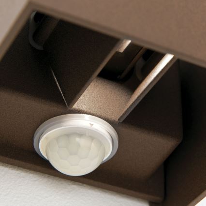 Vanjsko zidno svjetlo s senzorom pokreta i sumraka CUBE-S LED/13W/230V IP54 smeđa